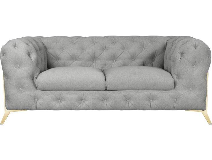Chesterfield-Sofa LEONIQUE Amaury , silber, B:185cm H:75cm T:99cm, Struktur (100% Polyester9;Samtoptik (100% Polyester), Sofas, aufwändige Knopfheftung, moderne Chesterfield Optik, Fußfarbe wählbar von BAUR