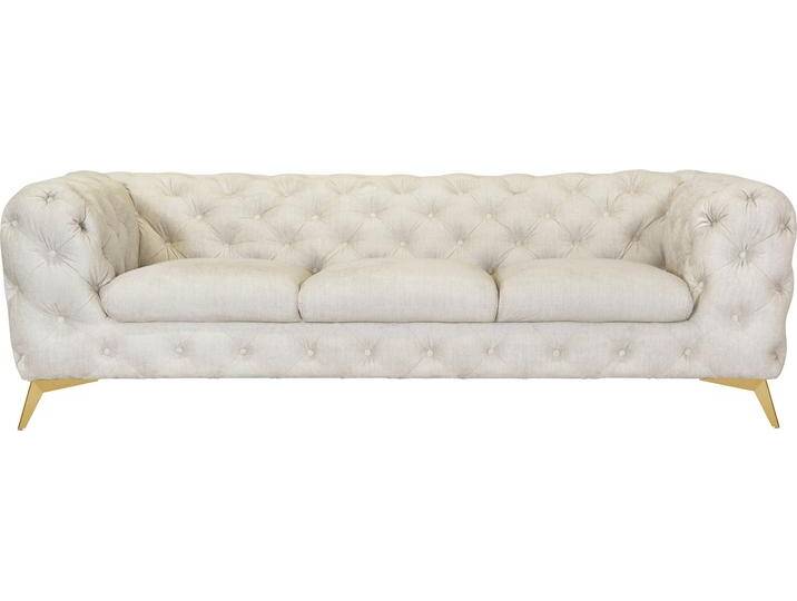 Chesterfield-Sofa LEONIQUE Glynis , beige, B:243cm H:75cm T:99cm, Struktur (100% Polyester), Samtoptik (100% Polyester), Sofas, aufwändige Knopfheftung, moderne Chesterfield Optik, Fußfarbe wählbar, Topseller von BAUR