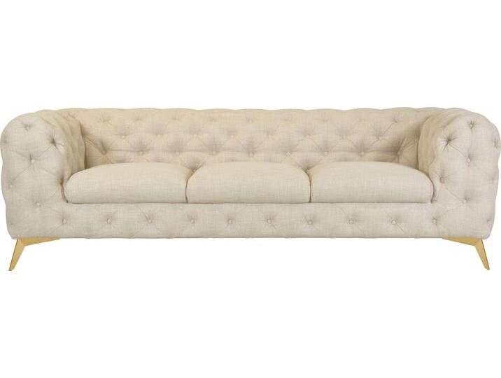 Chesterfield-Sofa LEONIQUE Glynis , beige (creme), B:243cm H:75cm T:99cm, Struktur (100% Polyester), Samtoptik (100% Polyester), Sofas, aufwändige Knopfheftung, moderne Chesterfield Optik, Fußfarbe wählbar von BAUR