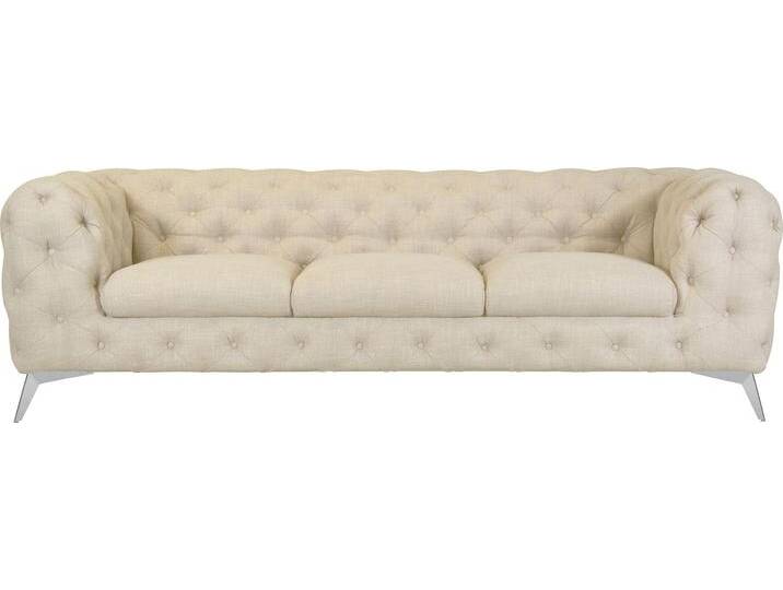 Chesterfield-Sofa LEONIQUE Glynis , beige (creme), B:243cm H:75cm T:99cm, Struktur (100% Polyester);Samtoptik (100% Polyester), Sofas, aufwändige Knopfheftung, moderne Chesterfield Optik, Fußfarbe wählbar von BAUR