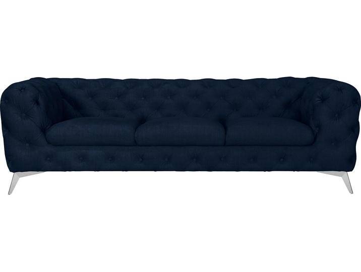 Chesterfield-Sofa LEONIQUE Glynis , blau (deep ocean), B:243cm H:75cm T:99cm, Struktur (100% Polyester), Samtoptik (100% Polyester), Sofas, aufwändige Knopfheftung, moderne Chesterfield Optik, Fußfarbe wählbar von BAUR