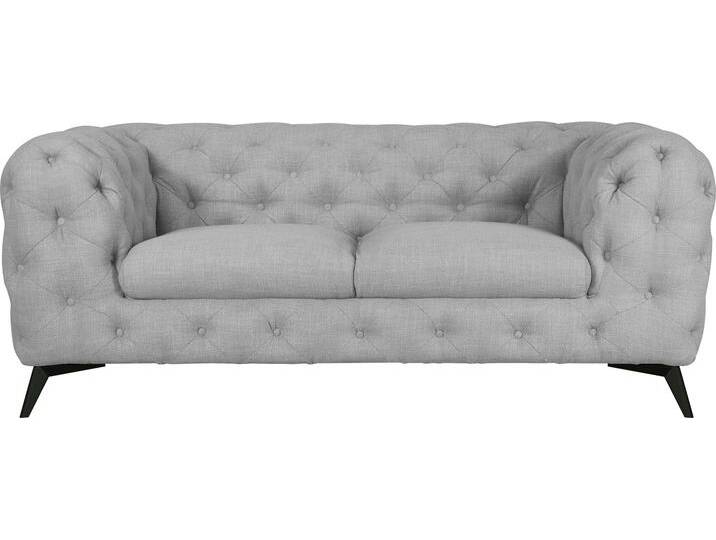 Chesterfield-Sofa LEONIQUE Glynis , grau, B:185cm H:75cm T:99cm, Struktur (100% Polyester), Samtoptik (100% Polyester), Sofas, aufwändige Knopfheftung, moderne Chesterfield Optik, Fußfarbe wählbar von BAUR