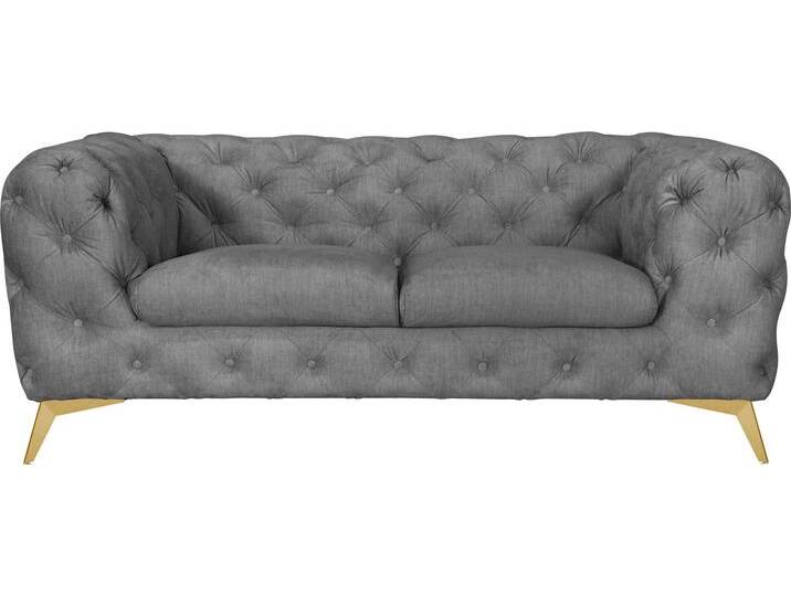 Chesterfield-Sofa LEONIQUE Glynis , grau (hellgrau), B:185cm H:75cm T:99cm, Struktur (100% Polyester), Samtoptik (100% Polyester), Sofas, aufwändige Knopfheftung, moderne Chesterfield Optik, Fußfarbe wählbar von BAUR