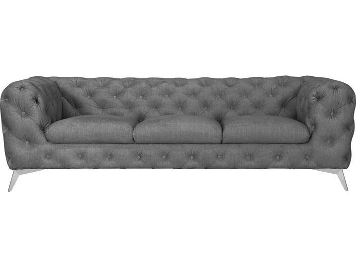 Chesterfield-Sofa LEONIQUE Glynis , grau (hellgrau), B:243cm H:75cm T:99cm, Struktur (100% Polyester), Samtoptik (100% Polyester), Sofas, aufwändige Knopfheftung, moderne Chesterfield Optik, Fußfarbe wählbar von BAUR