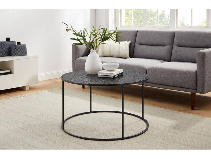 Couchtisch SALESFEVER Couchtisch für gemütliche Stunden , schwarz, B:80cm H:45cm T:80cm, Metall, Glas, Tische, Glasplatte mit Strukturoptik von BAUR