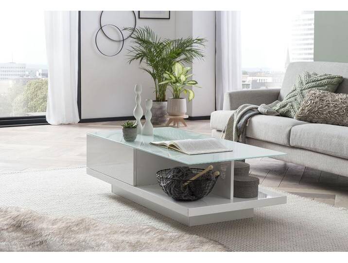 Couchtisch SALESFEVER im minimalistischen Stil , weiß, B:120cm H:36cm T:60cm, Tische, Elegante Tischplatte aus robustem Kristallglas von elegante