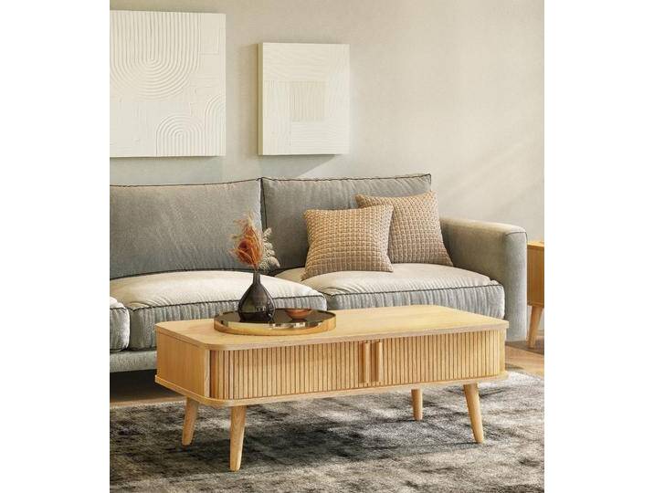 Couchtisch WOODMAN Rove , beige (natur, natur, natur), B:107,5cm H:41cm T:58cm, Tische, besonderes Design, teilmassiv, Breite 107 cm, FSC-zertifiziert von BAUR