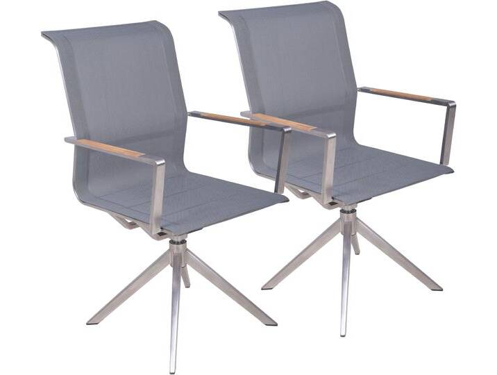 Drehstuhl GARDEN PLEASURE SALIDA , grau (grau, grau), B:63cm H:95cm T:54cm, Edelstahl, Massivholz, Kunststoff, Stühle, 2er Set von BAUR