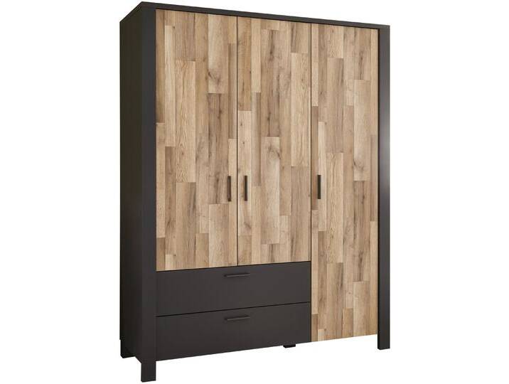 Drehtürenschrank BEGABINO Dallas Schrank, Kleiderschrank mit Drehtüren , beige (graphit, montana oak), B:166cm H:214cm T:58cm, Dekorfolie, Schränke, mit 3 farblich abgesetzten Schubkästen von BAUR