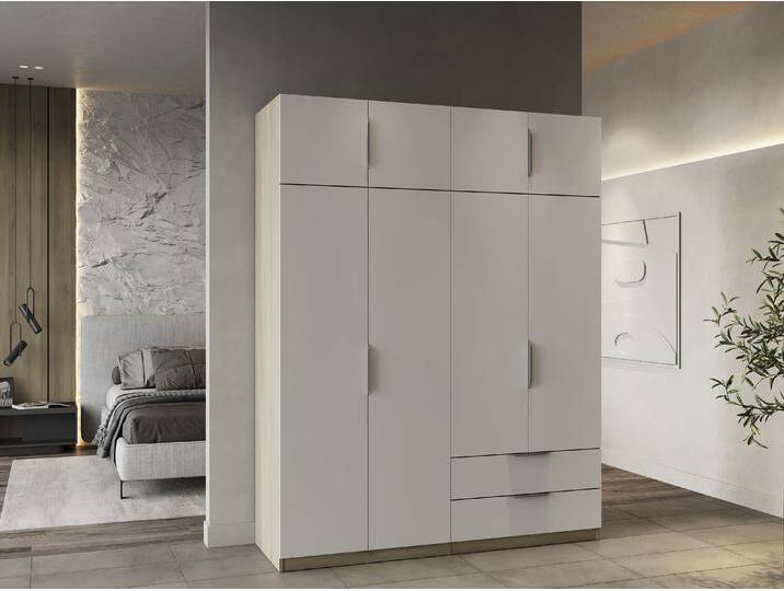 Drehtürenschrank DEMEYERE GROUP Ghost , weiß (kronberg eich, matt weiß), B:157,3cm H:203cm T:49,6cm, Spanplatte, Schränke, Breite ca. 157cm,Höhe ca. 200cm,viel Stauraum,mit Innenaustattung von BAUR