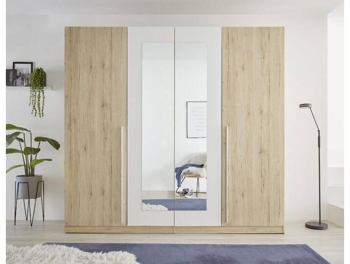 Drehtürenschrank SCHLAFKONTOR Cano Kleiderschrank, Drehtürenschrank , weiß (eiche san remo hell, weiß, spiegel), B:228cm H:213cm T:62cm, Melamin, Schränke, Spiegeltüren von BAUR