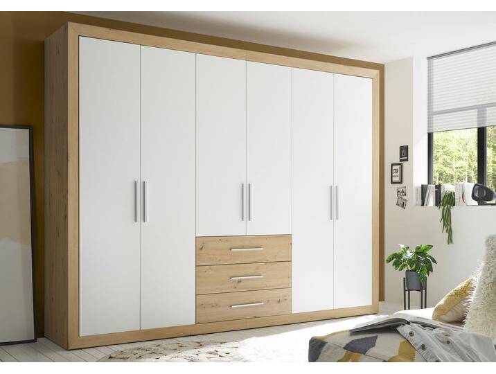Drehtürenschrank SCHLAFKONTOR Fernando , weiß (artisan eiche, weiß), B:289cm H:225cm T:59cm, Spanplatte, Schränke von BAUR