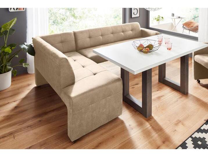 Eckbank EXXPO - SOFA FASHION Barista , beige (sahara), B:197cm H:82cm T:265cm, Microfaser (Zusammensetzung: 100% Polyester);Lederfaserstoff (Grundgewebe 41% Lederfaser, 39% Polyester, 20% Baumwolle), Sitzbänke, Frei im Raum stellbar von BAUR