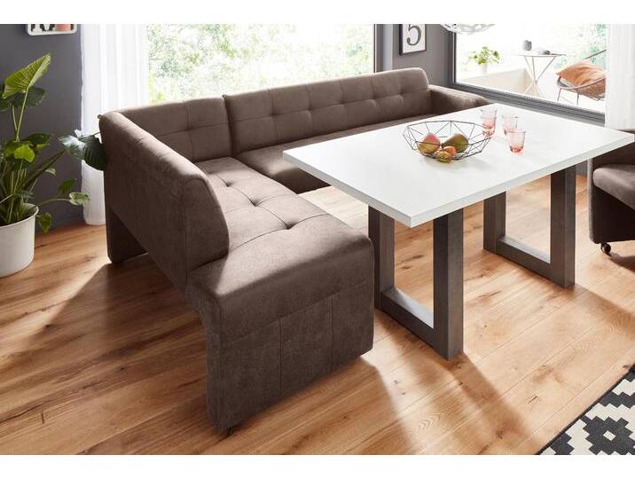 Eckbank EXXPO - SOFA FASHION Barista mit toller Detailverarbeitung, hohe Bodenfreiheit , braun, B:157cm H:82cm T:245cm, Microfaser (Zusammensetzung: 100% Polyester);Lederfaserstoff (Grundgewebe 41% Lederfaser, 39% Polyester, 20% Baumwolle), Sitzbänke, Komfortsitzhöhe 49cm, Frei im Raum stellbar von BAUR