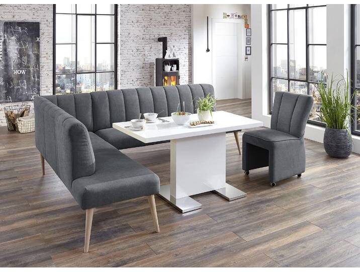 Eckbank EXXPO - SOFA FASHION Costa, moderne Rückensteppung, bequem und elegant, hoher Holzfuß , grau (anthrazit), B:197cm H:92cm T:265cm, Struktur: Webvelour, 100% Polyester, Sitzbänke, Frei im Raum stellbar von BAUR