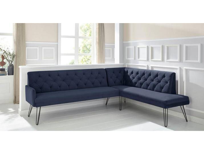 Eckbank EXXPO - SOFA FASHION Doppio, Chesterfield Optik, komfortabel und bequem, hohe Designfüße , blau (navy), B:197cm H:90cm T:255cm, 100% Polyester, Sitzbänke, Frei im Raum stellbar von BAUR