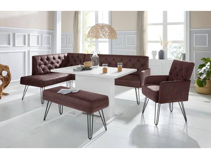 Eckbank EXXPO - SOFA FASHION Doppio, Chesterfield Optik, komfortabel und bequem, hohe Designfüße , braun (chocco), B:158cm H:90cm T:236cm, 100% Polyester, Sitzbänke, Frei im Raum stellbar von BAUR