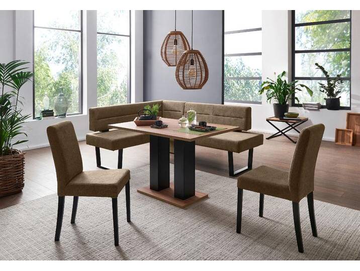 Eckbankgruppe MASSIVLINE & MORE, braun (spanplatte, massivholz, metall, mercury 105 braun, braun, schwarz), T:65cm, Holzwerkstoff, Massivholz, Polyester, Sitzmöbel-Sets, frei im Raum stellbar von BAUR