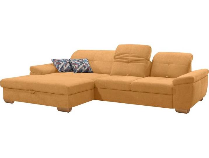 Ecksofa ALINA Nadira , gelb (gelb xbo 5), B:297cm H:91cm T:199cm, Struktur fein XBO (90% Polyester, 10% Polyamide), Chenille GCP (100% Polyester), Sofas, wahlweise mit Bettfunktion und Stauraum von BAUR