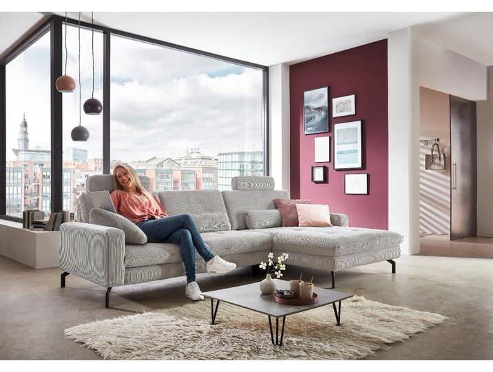 Ecksofa, Cord, Grau, 302×178 cm, Sitztiefenverstellung & Bettfunktion, Retro Ecksofa, Cord, Grau, 302×178 cm, Sitztiefenverstellung & Bettfunktion, Retro von BAUR