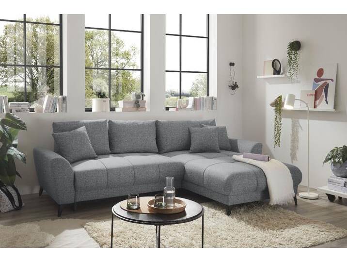 Ecksofa ED EXCITING DESIGN Bern L-Form , grau, B:281cm H:91cm T:189cm, 100% Polyester, Sofas, mit Bettfunktion, Bettkasten & 3 Zierkissen von BAUR