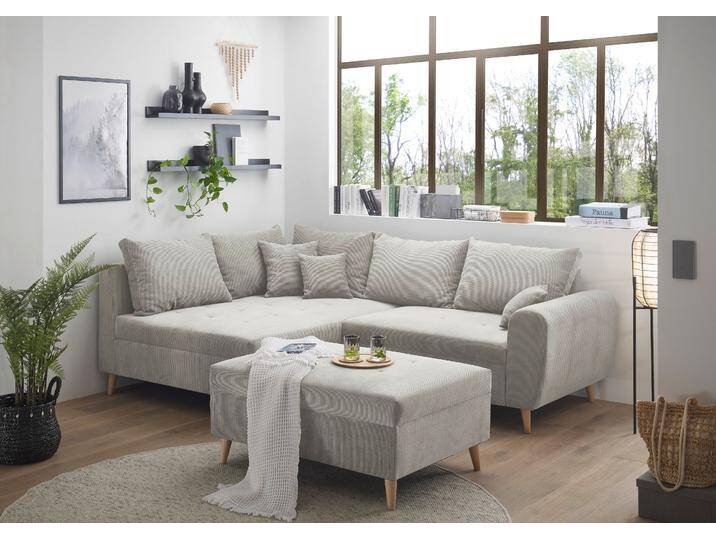 Ecksofa ED EXCITING DESIGN Calanda L-Form , beige, B:249cm H:94cm T:175cm, 92% Polyester, 8% Polyamid, Sofas, mit Hocker & 3 Zierkissen von BAUR