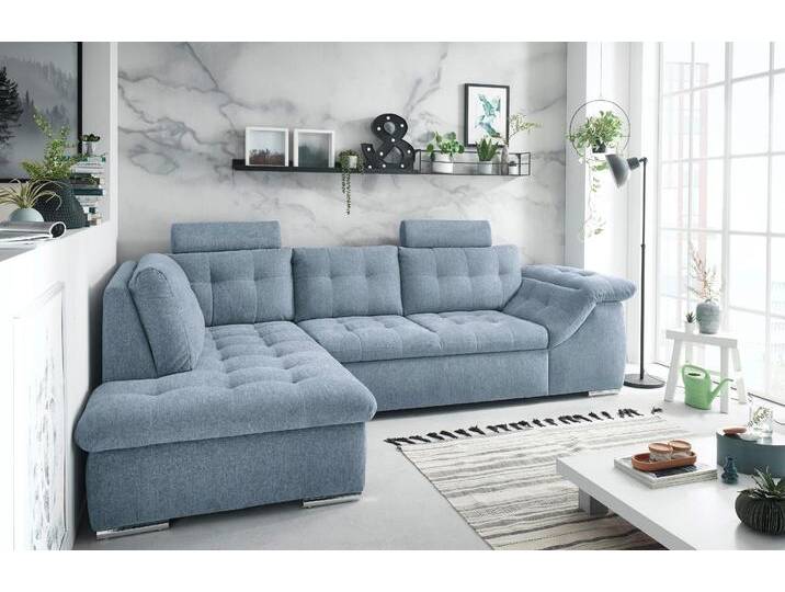 Ecksofa ED EXCITING DESIGN Oman L-Form , blau (denim), B:283cm H:101cm T:193cm, 100% Polyester, Sofas, mit Bettfunktion, Bettkasten, Armteilverstellung & Kopfstützen von BAUR