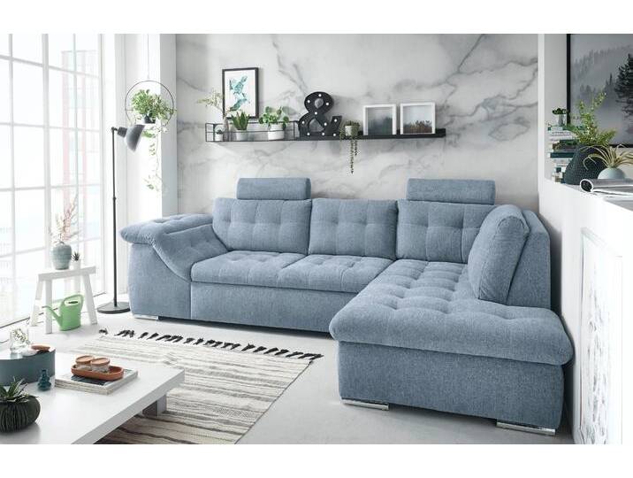 Ecksofa ED EXCITING DESIGN Oman L-Form , blau (denim), B:283cm H:101cm T:193cm, 100% Polyester, Sofas, mit Bettfunktion, Bettkasten, Armteilverstellung & Kopfstützen von BAUR