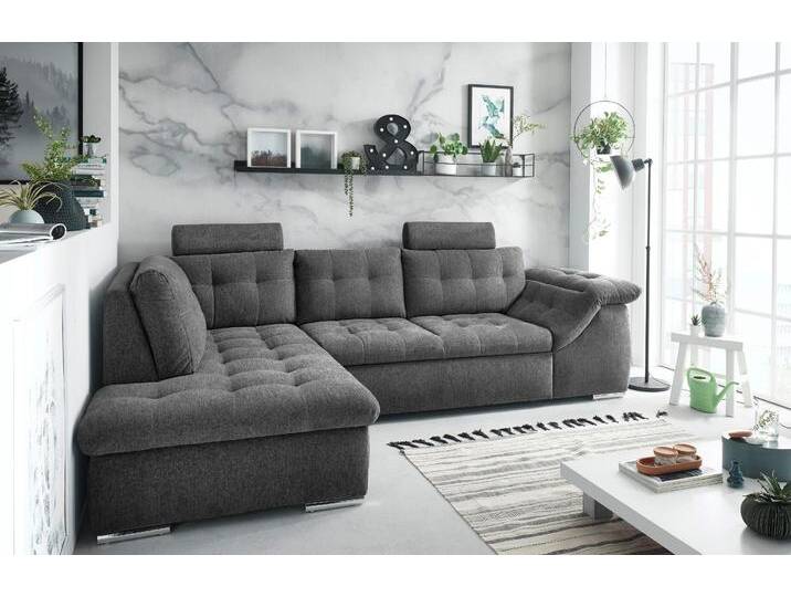 Ecksofa ED EXCITING DESIGN Oman L-Form , grau (anthrazit), B:283cm H:101cm T:193cm, 100% Polyester, Sofas, mit Bettfunktion, Bettkasten, Armteilverstellung & Kopfstützen von BAUR