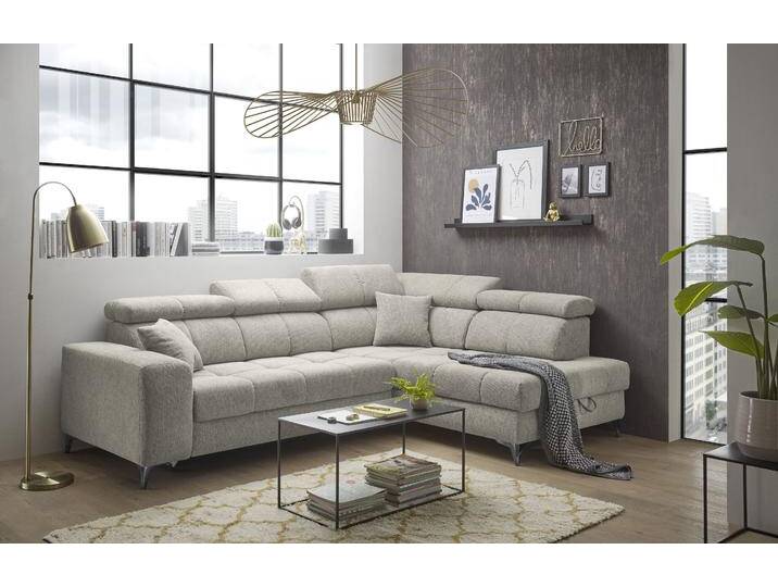 Ecksofa ED EXCITING DESIGN Sydney L-Form , beige, B:282cm H:86cm T:198cm, 92% Polyester, 8% Nylon, Sofas, mit Bettfunktion, Bettkasten, Kopfteilverstellung & 2 Zierkissen von BAUR