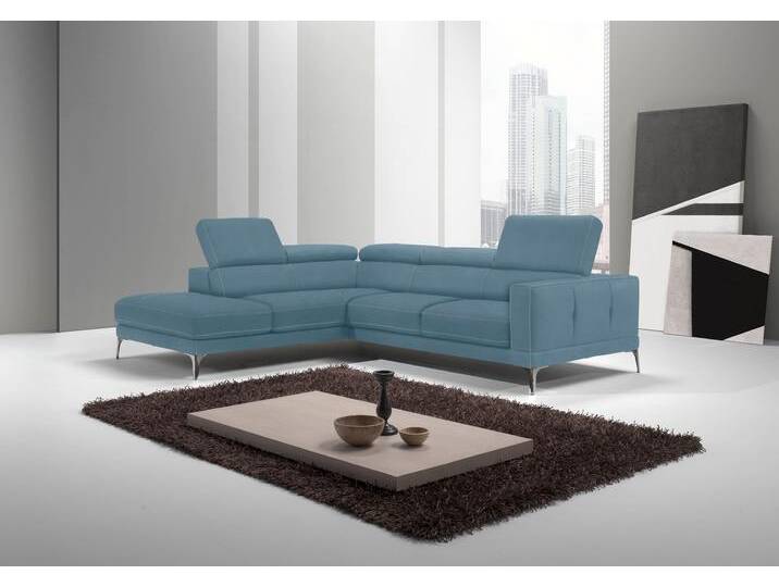 Ecksofa EGOITALIANO Claudie, Designsofa mit extrakomfortablem Sitzkomfort , blau (hellblau), B:268cm H:97cm T:226cm, Luxus-Microfaser (100% Polyester) Leder »BULL« (echtes Rindsleder). Geschliffenes, pigmentiertes und behandeltes Rindsleder mit einer Dicke von 1, 3-1, 5 mm. Dieses Leder zeigt eine ziemlich weiche Hand mit einem halb undurchsichtigen Aussehen. Es handelt sich um ein geschütztes Leder. Eine leichte Deckschicht schützt sie vor Flecken, ohne ihre ursprünglichen Eigenschaften zu verändern. Die geschützten Leder kombinieren die Vorteile von Natürlichkeit und Weichheit mit einer guten Beständigkeit gegen Verschleiß und Ausbleichen. Das Vorhandensein der charakteristischen Zeichen, die das Leben des Tieres bestimmen, wie Narben, Körnungsunterschiede, Falten, Adern, Disharmonien in Farbtönen, beweisen ihre absolute Echtheit und großen Wert., Sofas, Inkl. Kopfteilverstellung, L-Form von BAUR