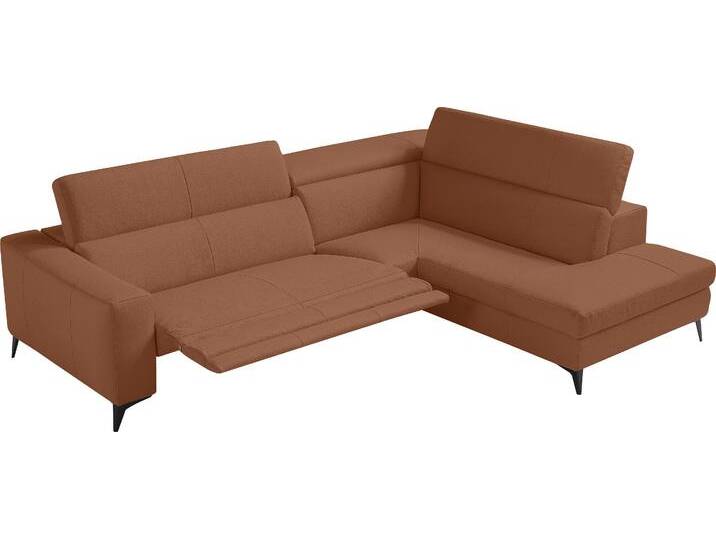Ecksofa EGOITALIANO Edith, Designsofa mit hohem Sitzkomfort, L-Form , rot (brick), B:269cm H:96cm T:203cm, Leder u00bbBULLu00ab (echtes Rindsleder). Geschliffenes, pigmentiertes und behandeltes Rindsleder mit einer Dicke von 1, 3-1, 5 mm. Dieses Leder zeigt eine ziemlich weiche Hand mit einem halb undurchsichtigen Aussehen. Es handelt sich um ein geschütztes Leder. Eine leichte Deckschicht schützt sie vor Flecken, ohne ihre ursprünglichen Eigenschaften zu verändern. Die geschützten Leder kombinieren die Vorteile von Natürlichkeit und Weichheit mit einer guten Beständigkeit gegen Verschleiß und Ausbleichen. Das Vorhandensein der charakteristischen Zeichen, die das Leben des Tieres bestimmen, wie Narben, Körnungsunterschiede, Falten, Adern, Disharmonien in Farbtönen, beweisen ihre absolute Echtheit und großen Wert., Sofas, inkl. elektrischer Relaxfunktion und manuell verstellbaren Kopfteilen von BAUR