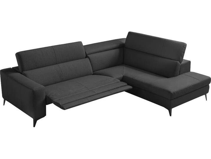 Ecksofa EGOITALIANO Edith, Designsofa mit hohem Sitzkomfort, L-Form , schwarz, B:269cm H:96cm T:203cm, Leder u00bbBULLu00ab (echtes Rindsleder). Geschliffenes, pigmentiertes und behandeltes Rindsleder mit einer Dicke von 1, 3-1, 5 mm. Dieses Leder zeigt eine ziemlich weiche Hand mit einem halb undurchsichtigen Aussehen. Es handelt sich um ein geschütztes Leder. Eine leichte Deckschicht schützt sie vor Flecken, ohne ihre ursprünglichen Eigenschaften zu verändern. Die geschützten Leder kombinieren die Vorteile von Natürlichkeit und Weichheit mit einer guten Beständigkeit gegen Verschleiß und Ausbleichen. Das Vorhandensein der charakteristischen Zeichen, die das Leben des Tieres bestimmen, wie Narben, Körnungsunterschiede, Falten, Adern, Disharmonien in Farbtönen, beweisen ihre absolute Echtheit und großen Wert., Sofas, inkl. elektrischer Relaxfunktion und manuell verstellbaren Kopfteilen von BAUR