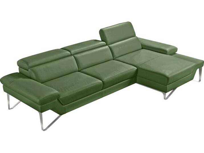 Ecksofa EGOITALIANO Princess, elegantes Designsofa mit erstklassigem Sitzkomfort, L-Form , grün (sprite), B:282cm H:95cm T:168cm, Leder CAREZZA (echtes Rindsleder) ist ein Naturleder, dass die ursprünglichen Eigenschaften der Haut nicht verändert. Das Vorhandensein von verheilten Narben, Körnungsunterschiede, Falten, Adern, Unterschiede in den Farbtönen und andere Spuren, die die Natur auf diesen Fellen hinterlassen hat, sind ein Beweis für die absolute Echtheit und das Zeugnis ihres großen Wertes., Sofas, mit Recamiere, inkl. Kopfteilverstellung, edle Designmetallfüße von BAUR