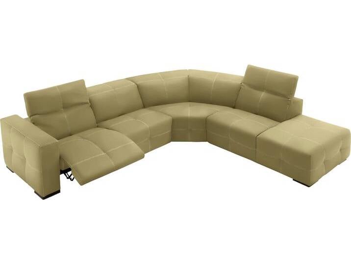 Ecksofa EGOITALIANO Sauvanne, Designsofa der Extraklasse, elegant und bequem , grün (pistazie), B:300cm H:100cm T:274cm, Leder »BULL« (echtes Rindsleder). Geschliffenes, pigmentiertes und behandeltes Rindsleder mit einer Dicke von 1, 3-1, 5 mm. Dieses Leder zeigt eine ziemlich weiche Hand mit einem halb undurchsichtigen Aussehen. Es handelt sich um ein geschütztes Leder. Eine leichte Deckschicht schützt sie vor Flecken, ohne ihre ursprünglichen Eigenschaften zu verändern. Die geschützten Leder kombinieren die Vorteile von Natürlichkeit und Weichheit mit einer guten Beständigkeit gegen Verschleiß und Ausbleichen. Das Vorhandensein der charakteristischen Zeichen, die das Leben des Tieres bestimmen, wie Narben, Körnungsunterschiede, Falten, Adern, Disharmonien in Farbtönen, beweisen ihre absolute Echtheit und großen Wert., Sofas, wahlweise mit elektrischer Relaxfunktion, Kopfteilverstellung von BAUR