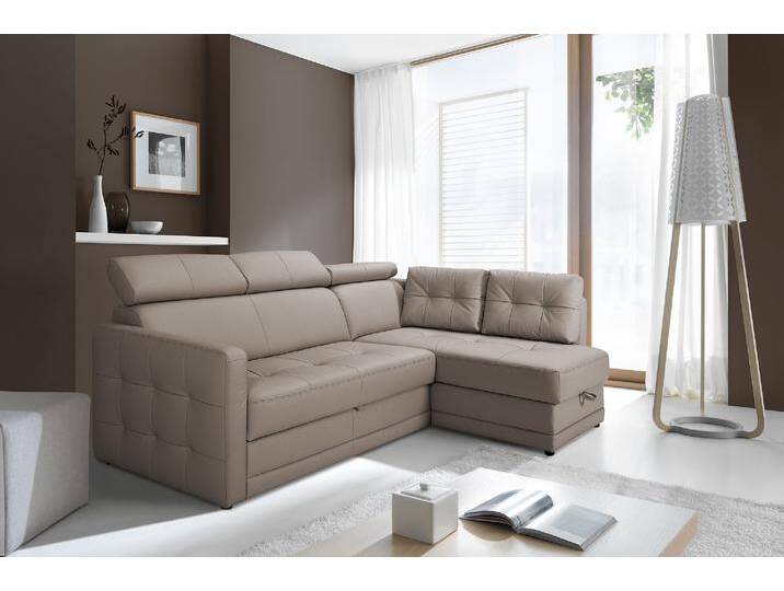 Ecksofa EXXPO - SOFA FASHION Arles, Federkern, OTTOs Choice, zeitlos, Breite 225cm, L-Form , braun (schlamm), B:225cm H:94cm T:165cm, Kunstleder SOFTLUX;NaturLEDER (echtes Rindsleder) in Sitz und Rücken. Korpus in passendem Kunstleder SOFTLUX bezogen, Sofas, wahlweise mit Bettfunktion und Bettkasten, inkl. Kopfteilverstellung von BAUR