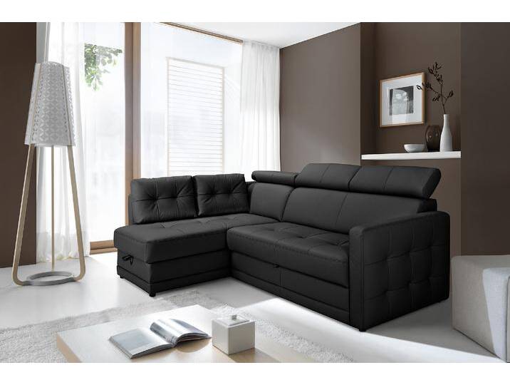 Ecksofa EXXPO - SOFA FASHION Arles, Federkern, OTTOs Choice, zeitlos, Breite 225cm, L-Form , schwarz, B:225cm H:94cm T:165cm, Kunstleder SOFTLUX;NaturLEDER (echtes Rindsleder) in Sitz und Rücken. Korpus in passendem Kunstleder SOFTLUX bezogen, Sofas, wahlweise mit Bettfunktion und Bettkasten, inkl. Kopfteilverstellung von BAUR