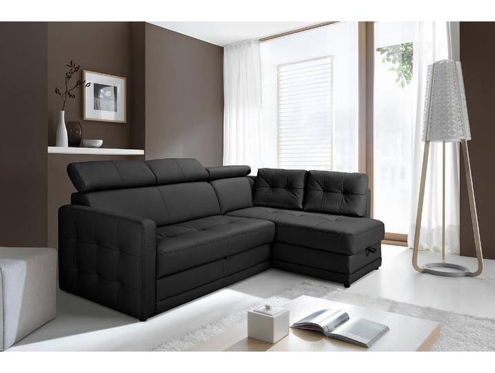 Ecksofa EXXPO - SOFA FASHION Arles, Federkern, OTTOs Choice, zeitlos, Breite 225cm, L-Form , schwarz, B:225cm H:94cm T:165cm, Kunstleder SOFTLUX;NaturLEDER (echtes Rindsleder) in Sitz und Rücken. Korpus in passendem Kunstleder SOFTLUX bezogen, Sofas, wahlweise mit Bettfunktion und Bettkasten, inkl. Kopfteilverstellung von BAUR