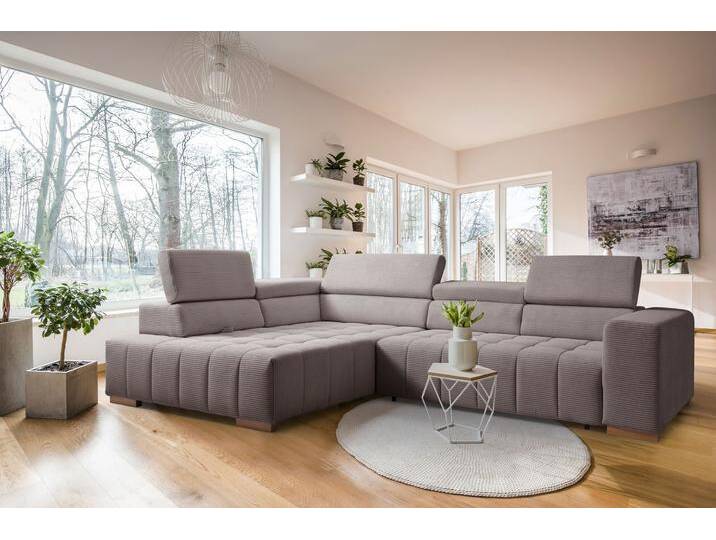 Ecksofa EXXPO - SOFA FASHION Elianos, hoher Sitzkomfort, aufwendige Kreuzsteppung im Sitz, L-Form , braun (cappuccino), B:307cm H:73cm T:201cm, Sofas, Kopfteile & Sitztiefe verstellbar, mit Bettfunktion, Cord, cappuccino von BAUR
