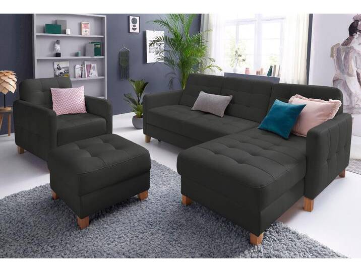 Ecksofa EXXPO - SOFA FASHION Elio, kompakt und komfortabel, bequem und zeitloses Design, L-Form , blau (mystik), B:217cm H:84cm T:157cm, Luxus-Kunstleder;NaturLEDER (echtes Rindsleder) in Sitz und Rücken. Korpus in passendem Kunstleder SOFTLUX bezogen, Sofas, wahlweise mit Bettfunktion von BAUR