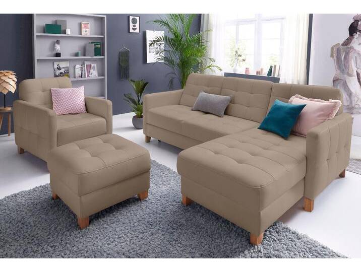 Ecksofa EXXPO - SOFA FASHION Elio, kompakt und komfortabel, bequem und zeitloses Design, L-Form , braun (schlamm), B:217cm H:84cm T:157cm, Luxus-Kunstleder;NaturLEDER (echtes Rindsleder) in Sitz und Rücken. Korpus in passendem Kunstleder SOFTLUX bezogen, Sofas, wahlweise mit Bettfunktion von BAUR
