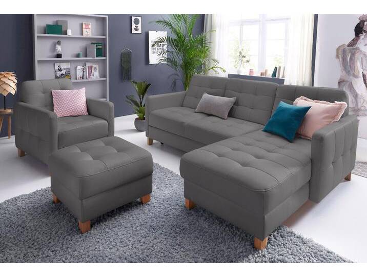 Ecksofa EXXPO - SOFA FASHION Elio, kompakt und komfortabel, bequem und zeitloses Design, L-Form , grau (delphin), B:217cm H:84cm T:157cm, Luxus-Kunstleder, NaturLEDER (echtes Rindsleder) in Sitz und Rücken. Korpus in passendem Kunstleder SOFTLUX bezogen, Sofas, wahlweise mit Bettfunktion von BAUR