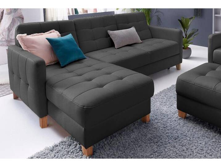 Ecksofa EXXPO - SOFA FASHION Elio, kompakt und komfortabel, bequem und zeitloses Design, L-Form , schwarz, B:217cm H:84cm T:157cm, Luxus-Kunstleder, NaturLEDER (echtes Rindsleder) in Sitz und Rücken. Korpus in passendem Kunstleder SOFTLUX bezogen, Sofas, wahlweise mit Bettfunktion von BAUR