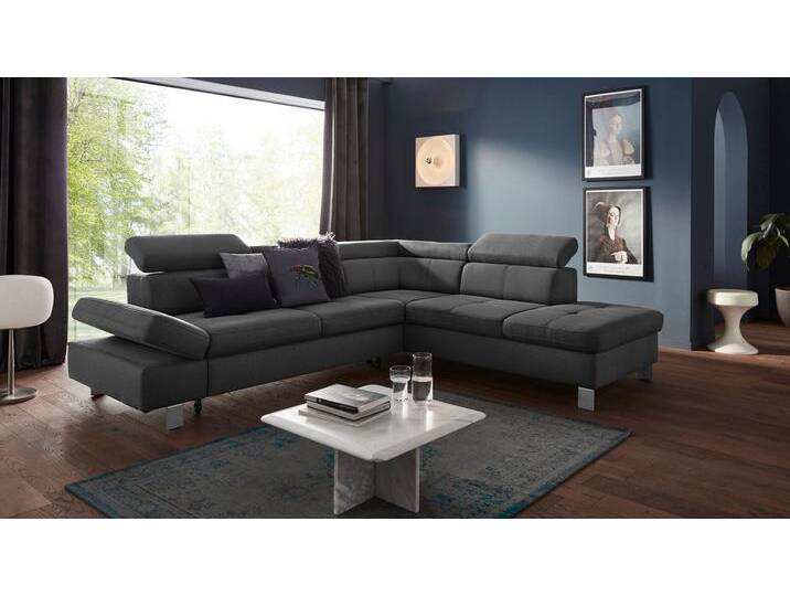 Ecksofa EXXPO - SOFA FASHION Fiji, L-Form , grau (anthrazit), B:272cm H:98cm T:232cm, Luxus-Kunstleder, Webstoff (100% Polyester), Webvelours (100% Polyester), Sofas, mit Kopf- bzw. Rückenverstellung, wahlweise mit Bettfunktion von BAUR
