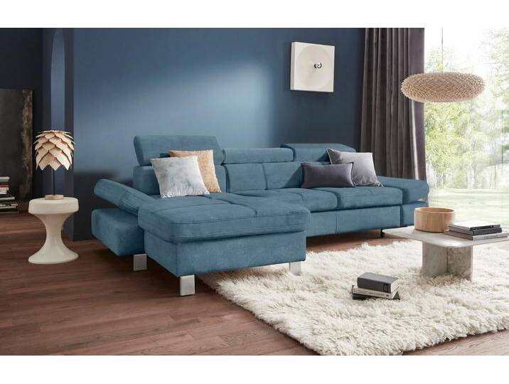 Ecksofa EXXPO - SOFA FASHION Fiji, hochwertige Detailverarbeitung im Sitz und Rücken, L-Form , blau (azur), B:292cm H:98cm T:167cm, Luxus-Kunstleder, Webstoff (100% Polyester), Webvelours (100% Polyester), Sofas, bequem durch Kopf- und Armteilverstellung, wahlweise mit Bettfunktion von BAUR