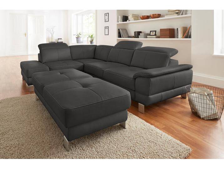 Ecksofa EXXPO - SOFA FASHION Mantua, L-Form , schwarz, B:270cm H:94cm T:104cm, Kunstleder SOFTLUX, NaturLEDER (echtes Rindsleder) in Sitz und Rücken. Korpus in passendem Kunstleder SOFTLUX bezogen, Sofas, mit Kopf- bzw. Rückenverstellung, Bettfunktion u. Bettkasten von BAUR