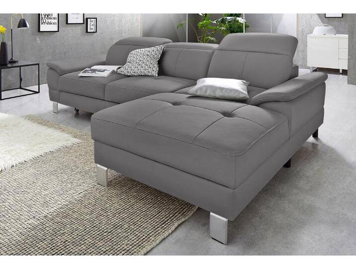 Ecksofa EXXPO - SOFA FASHION Mantua 2, inkl. Kopf- bzw. Rückenverstellung, bequem, L-Form , grau (delfin), B:270cm H:94cm T:175cm, Kunstleder SOFTLUX;NaturLEDER (echtes Rindsleder) in Sitz und Rücken. Korpus in passendem Kunstleder SOFTLUX bezogen, Sofas, wahlweise mit Bettfunktion und Bettkasten, tolle Verarbeitungsdetails von BAUR