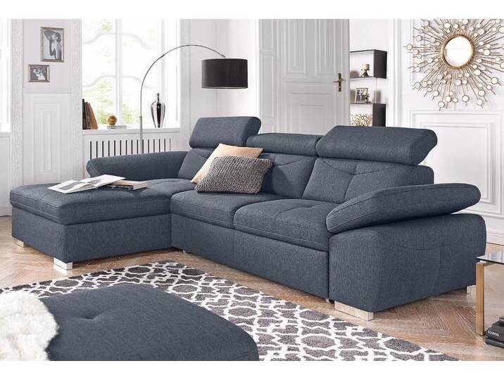 Ecksofa EXXPO - SOFA FASHION Spring, super bequem, mit Armteil- und Kopfteilfunktion, OTTOs Choice , blau (night sky), B:284cm H:81cm T:181cm, Luxus-Microfaser (100% Polyester), Struktur (100% Polyester), NaturLEDER (echtes Rindsleder) in Sitz und Rücken. Korpus in passendem Kunstleder SOFTLUX bezogen, Sofas, L-Form, wahlweise mit Bettfunktion und Bettkasten von BAUR