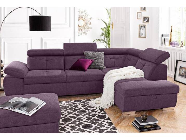 Ecksofa EXXPO - SOFA FASHION Spring, super bequem und komfortabel mit Armteil- und Kopfteilfunktion , lila (hortensia), B:274cm H:81cm T:206cm, NaturLEDER (echtes Rindsleder) in Sitz und Rücken. Korpus in passendem Kunstleder SOFTLUX bezogen, Luxus-Microfaser (100% Polyester), Struktur ( 100% Polyester), Sofas, wahlweise mit Bettfunktion und Bettkasten, L-Form von BAUR