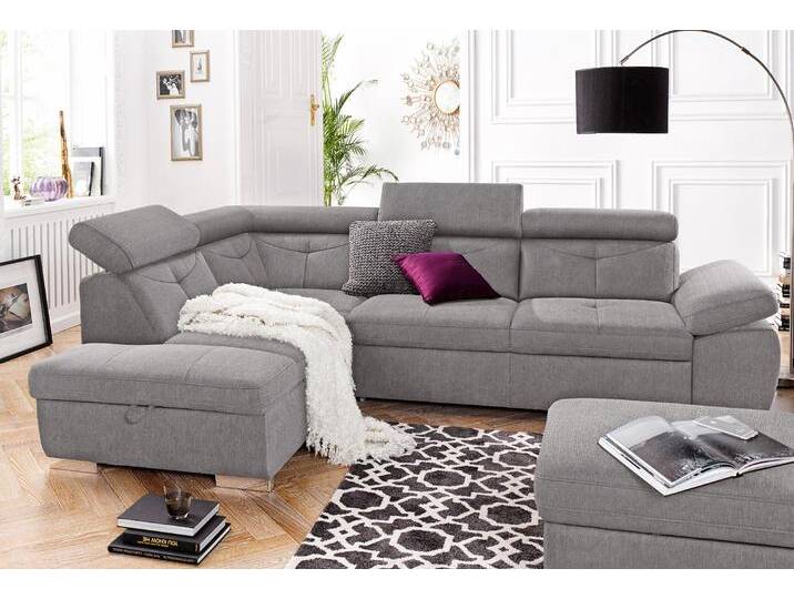 Ecksofa EXXPO - SOFA FASHION Spring, super bequem und komfortabel mit Armteil- und Kopfteilfunktion , silber, B:274cm H:81cm T:206cm, NaturLEDER (echtes Rindsleder) in Sitz und Rücken. Korpus in passendem Kunstleder SOFTLUX bezogen;Luxus-Microfaser (100% Polyester);Struktur ( 100% Polyester), Sofas, wahlweise mit Bettfunktion und Bettkasten, L-Form von BAUR